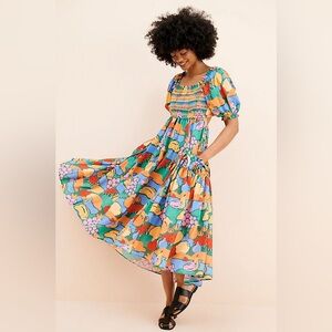 Farm rio puff-sleeve open-back fruit dress size L